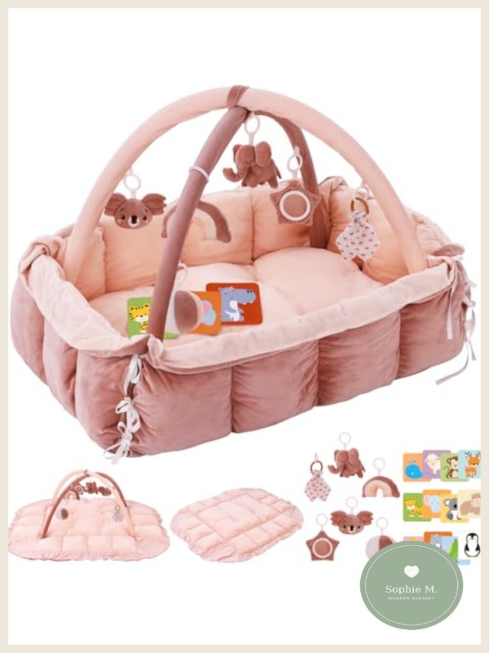 5-in-1 Plush Baby Play Gym Cotton Tummy Time Mat with Sensory Toys